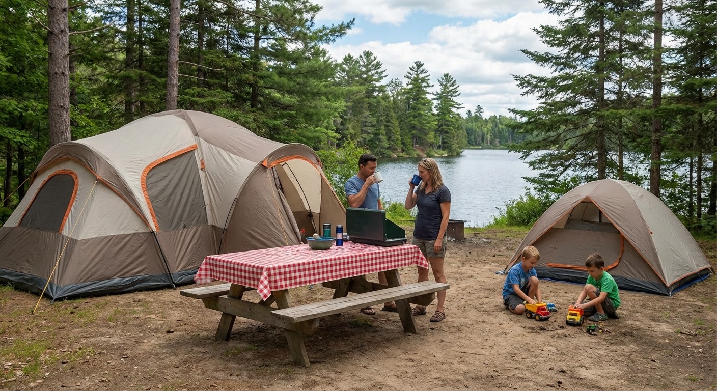 Family camping scene at an Ontario provincial park