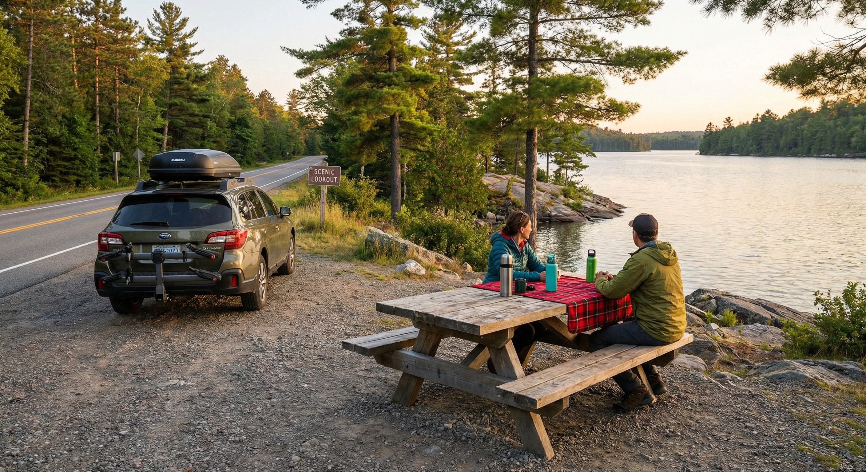 Scenic picnic table overlooking an Ontario lake